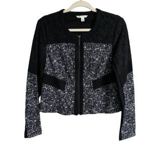 Women's Cato Lace Scoop Neck 4 Long Sleeve Full Zip Black Blazer Jacket EUC